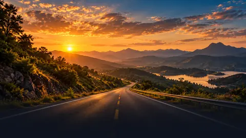 Estrada na serra ao pôr do sol: transfer para outros destinos
